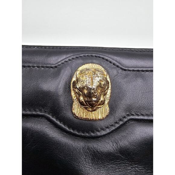 Vtg Ruth E Saltz Black Black and Gold Jaguar Leather Clutch with Hand Strap - Picture 4 of 13